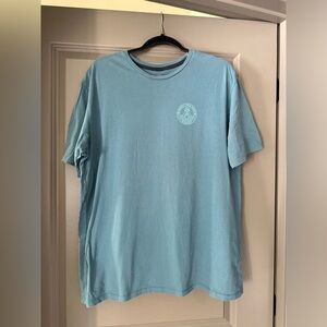 Patagonia Organic Cotton Men’s Tee. “Protect Your Peaks” Logo. Light blue Size L